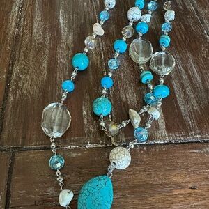 ESTATE SALE LOT Faux Turquoise Bead & Crystal Long Necklace